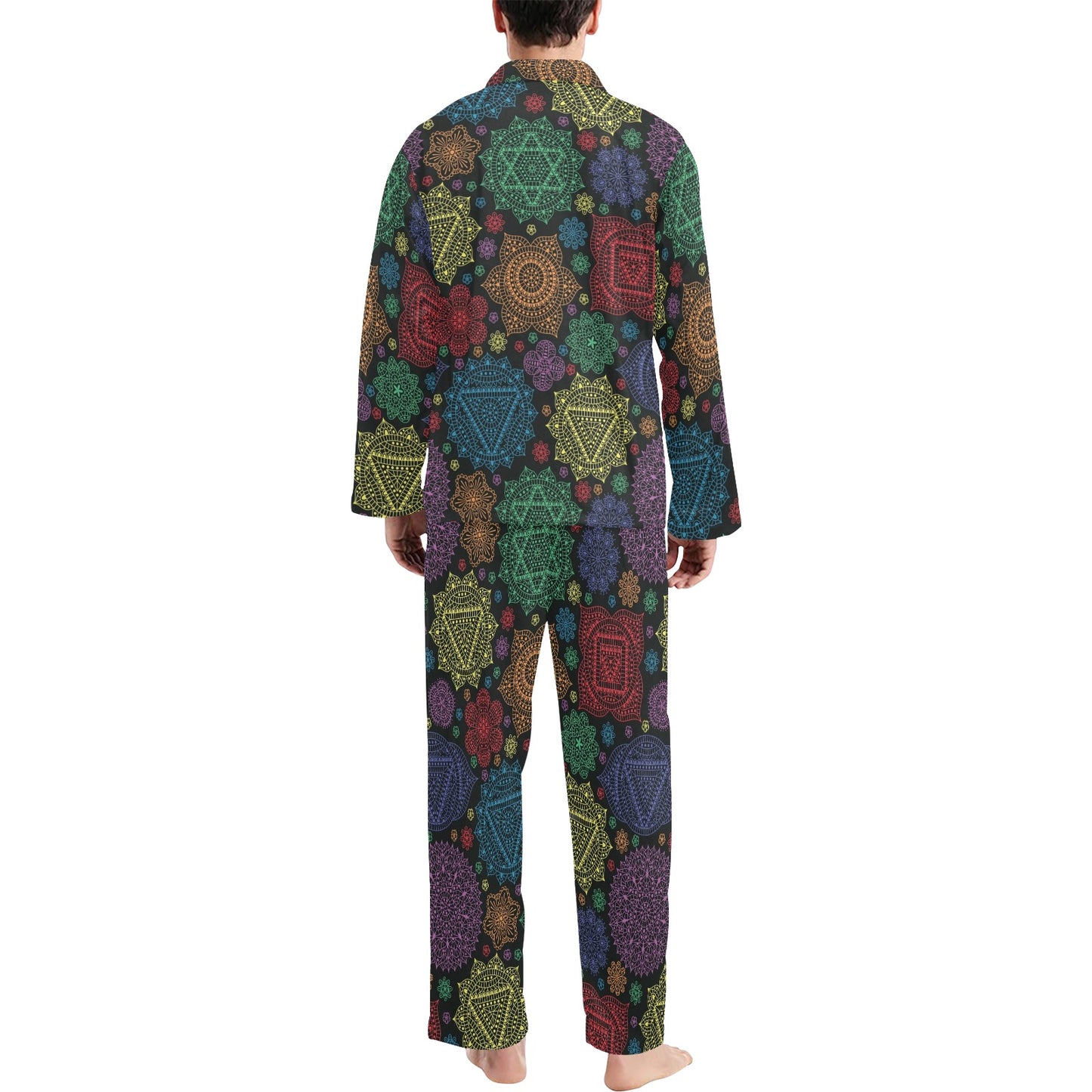 Chakra Mandala Print Pattern Men's Long Pajama Set