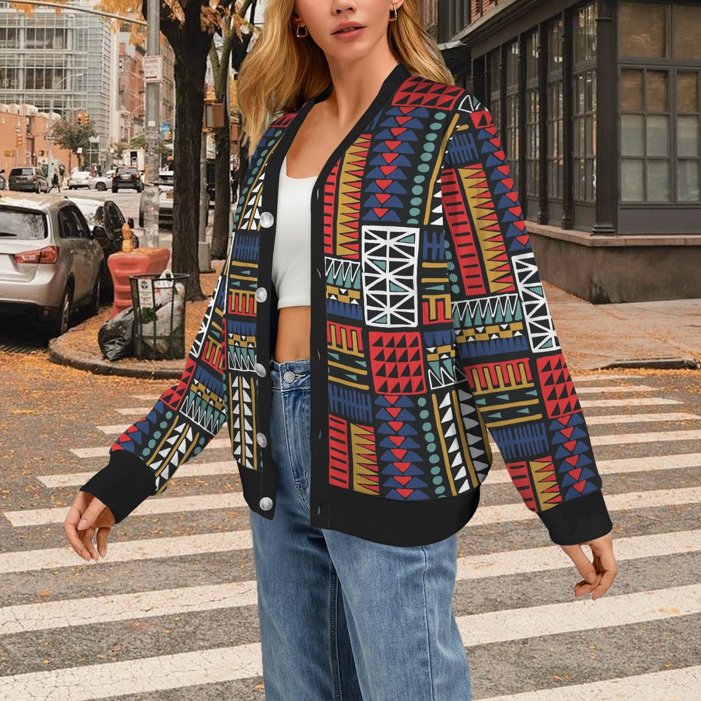 Kente Pattern Print Design 02 Women's Cardigan