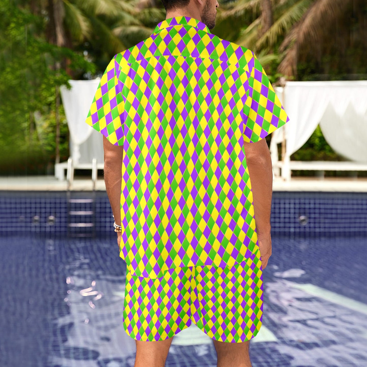 Mardi Gras Pattern Print Design 01 Men's Beach Shirt and Shorts Set