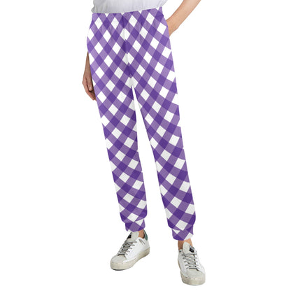 Gingham Purple Pattern Print Design 03 Women's Casual Track Pants