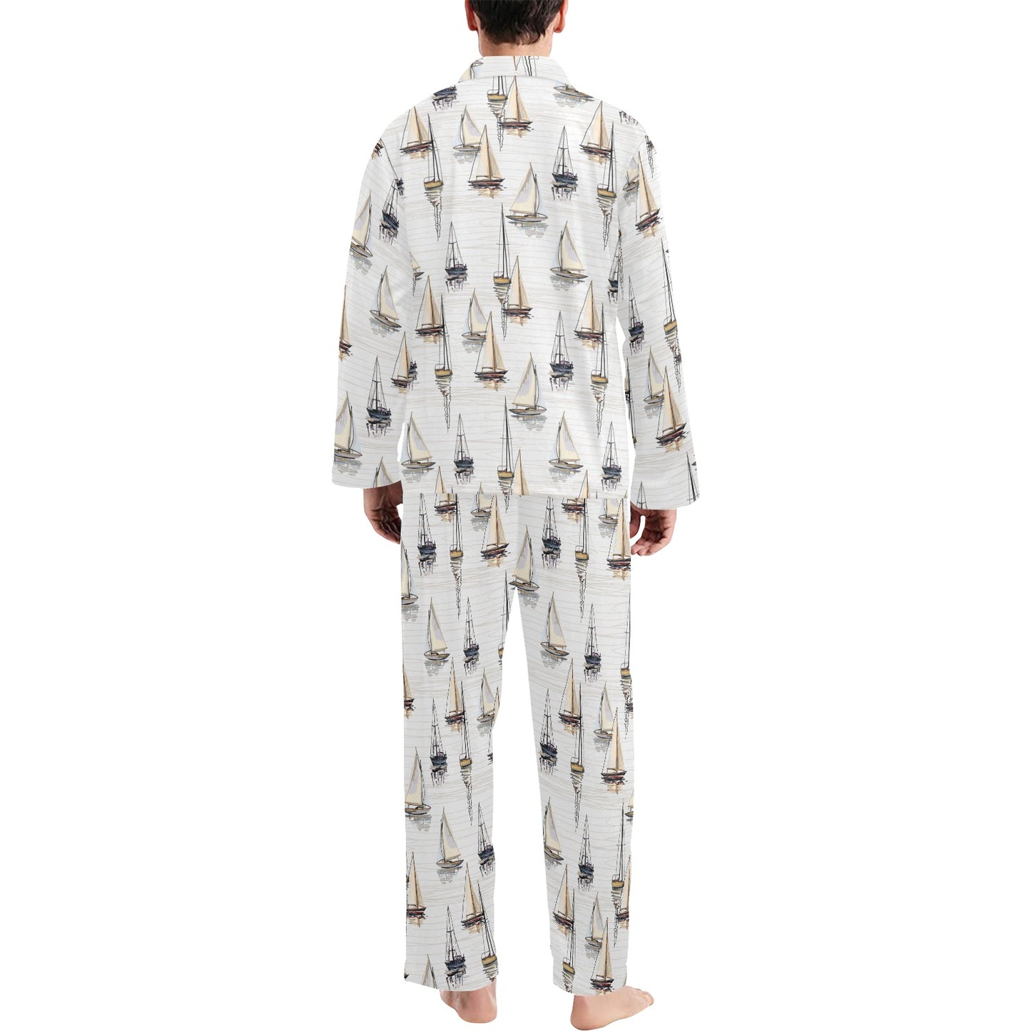 Sailboat Paint Pattern Print Design LKS307 Men's Long Pajama Set