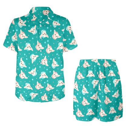 Chihuahua Polka Dot Pattern Men's Beach Shirt and Shorts Set