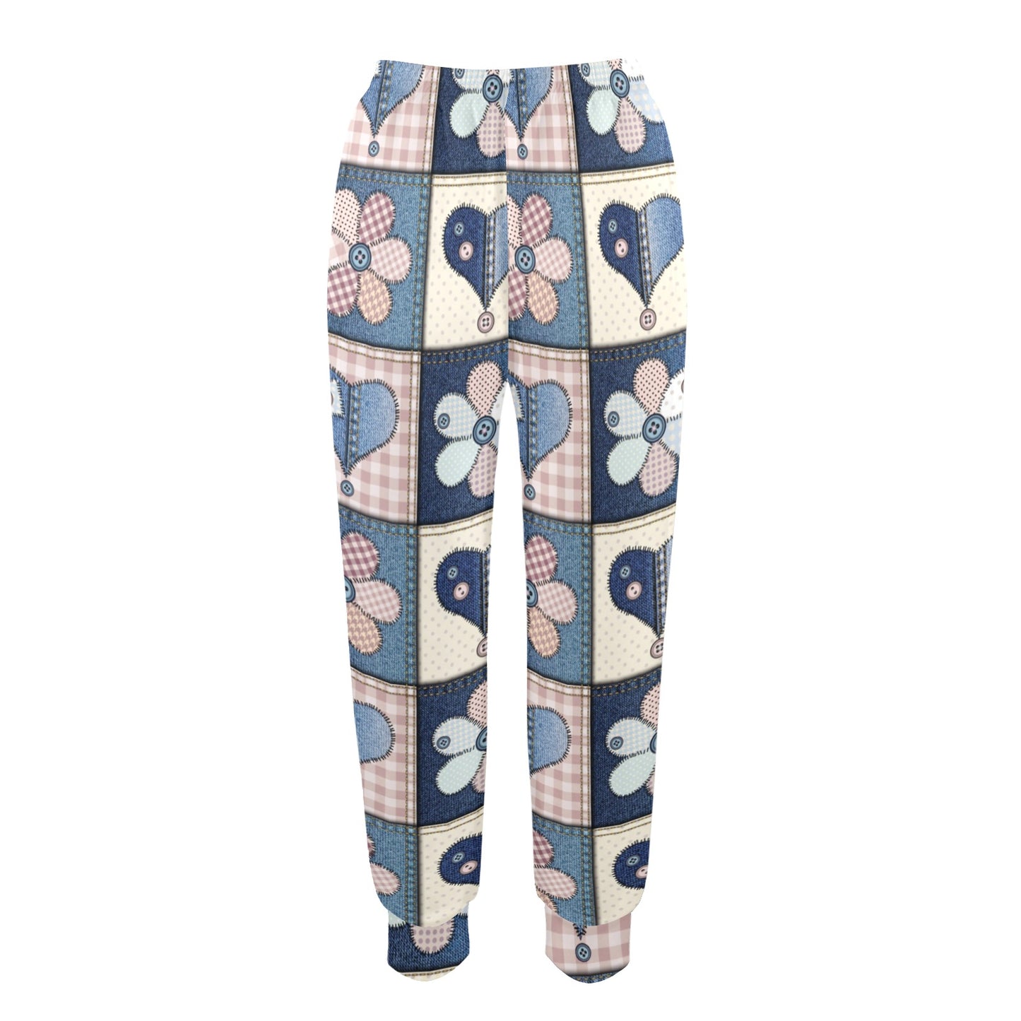 Patchwork Heart Flower Pattern Print Design 01 Women's Casual Track Pants