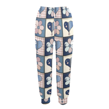 Patchwork Heart Flower Pattern Print Design 01 Women's Casual Track Pants