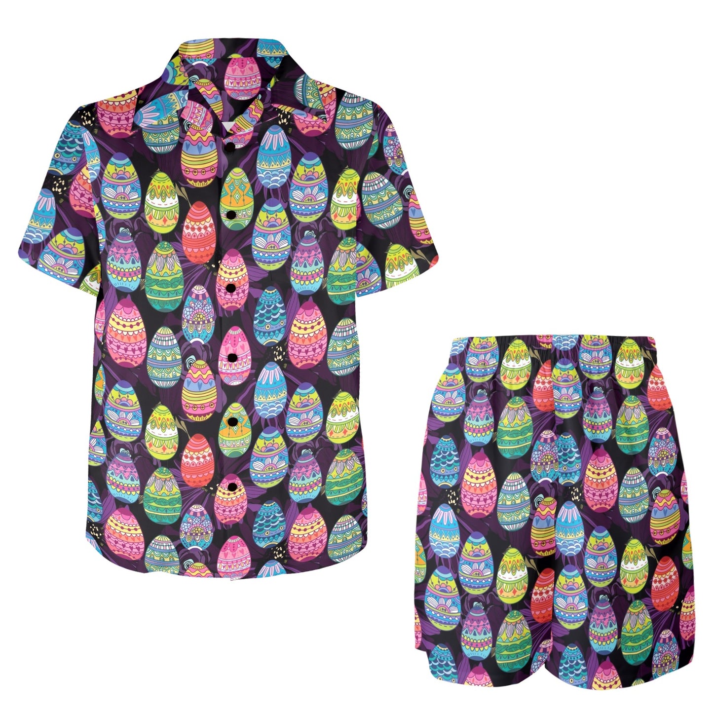 Easter Eggs Pattern Print Design RB08 Men's Beach Shirt and Shorts Set