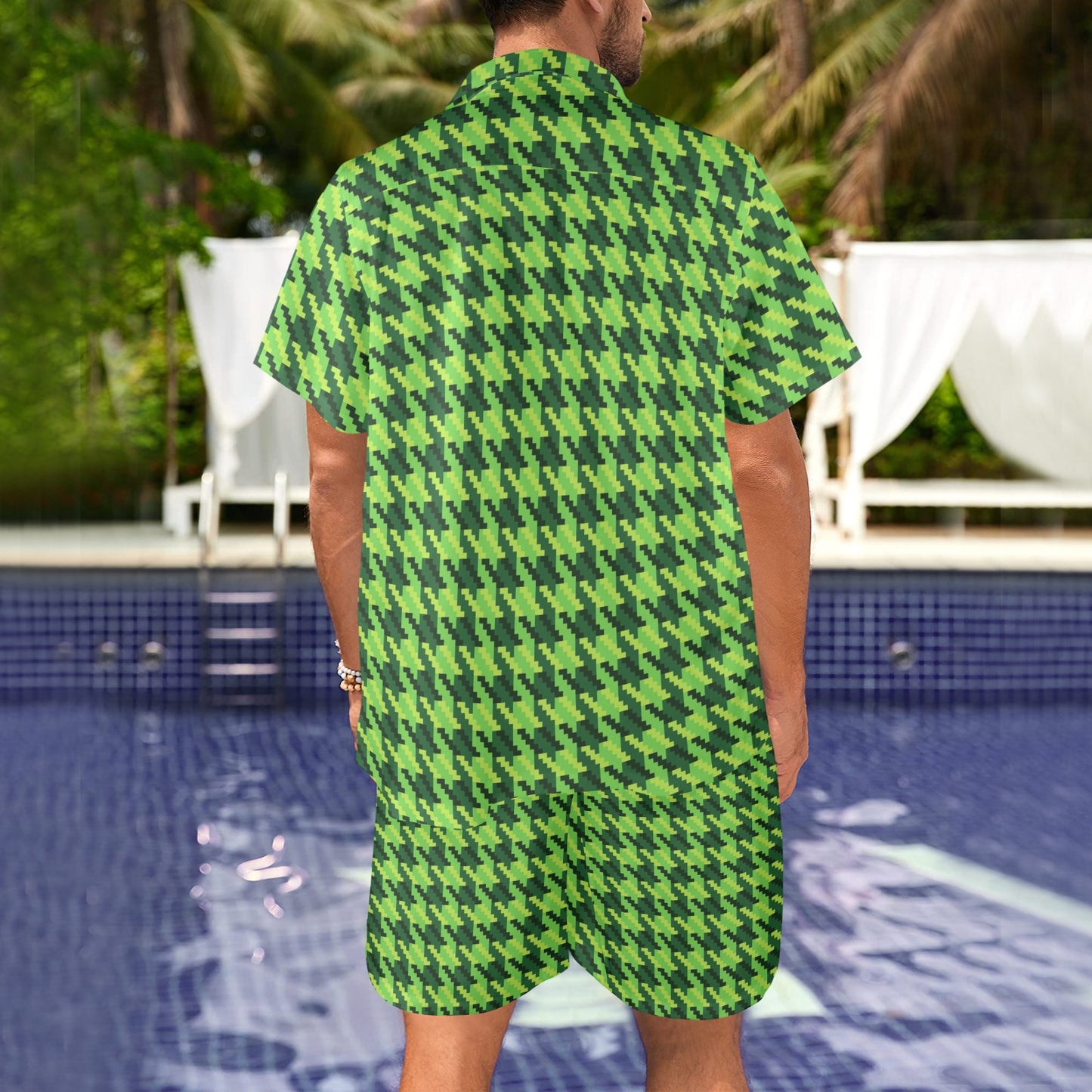 St Patricks Day Houndstooth Pattern Print LKS301 Men's Beach Shirt and Shorts Set
