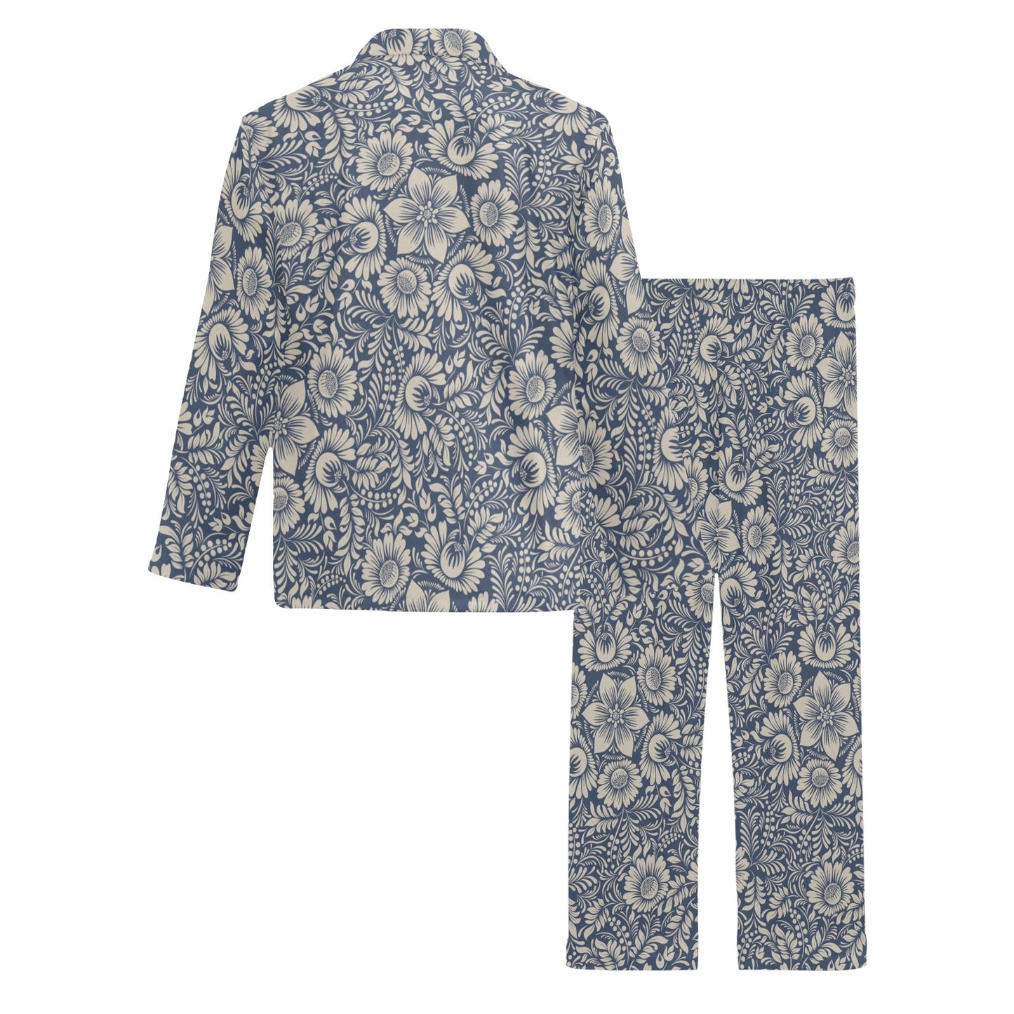 Elegant Floral Print Pattern Men's Long Pajama Set