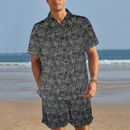Palm Tree Background Design Print Men's Beach Shirt and Shorts Set