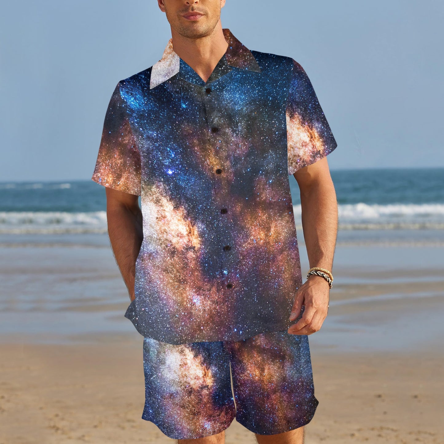 Celestial Milky way Galaxy Men's Beach Shirt and Shorts Set
