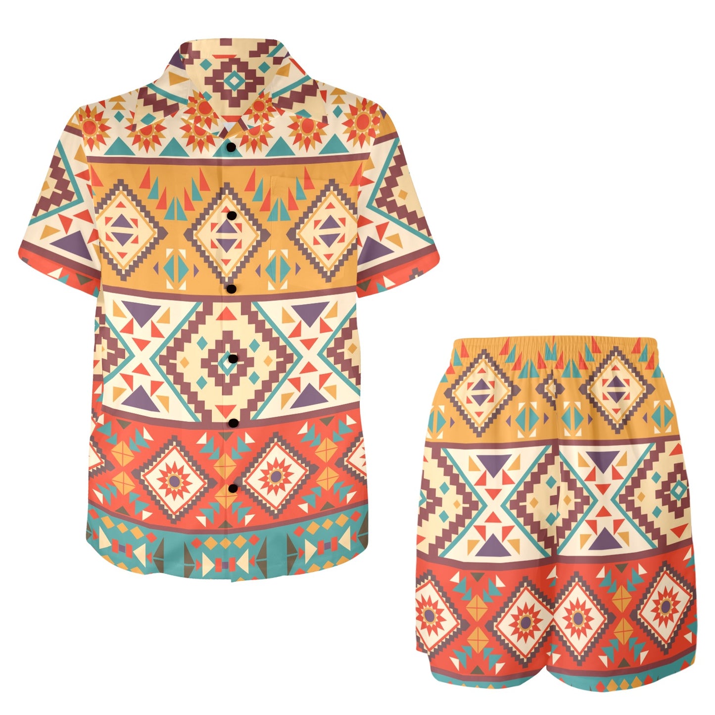 Navajo Pattern Print Design A01 Men's Beach Shirt and Shorts Set