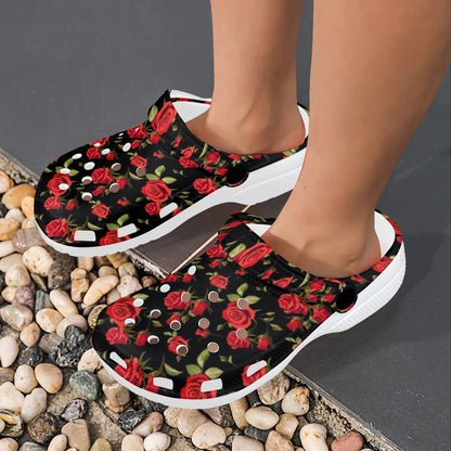 Red Rose Themed Print Unisex Clogs Shoes