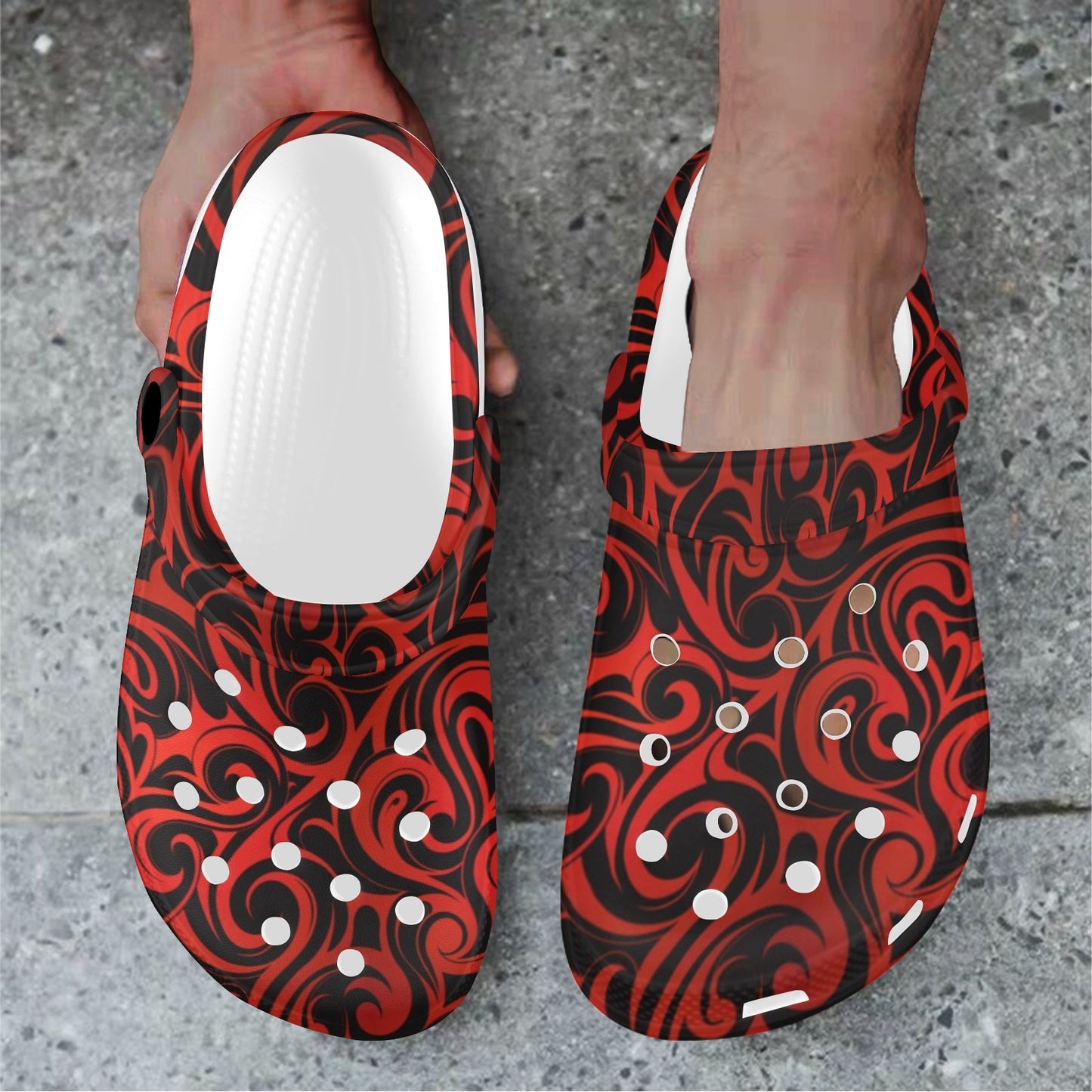Maori Red Black Themed Design Unisex Clogs Shoes