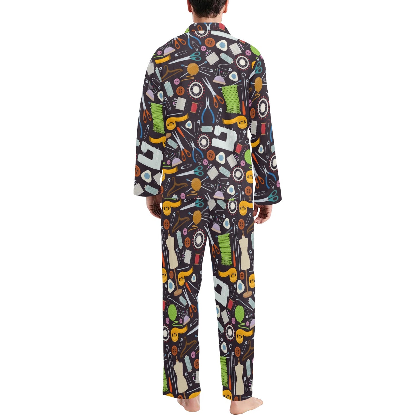 Sewing Equipment Print Design LKS308 Men's Long Pajama Set