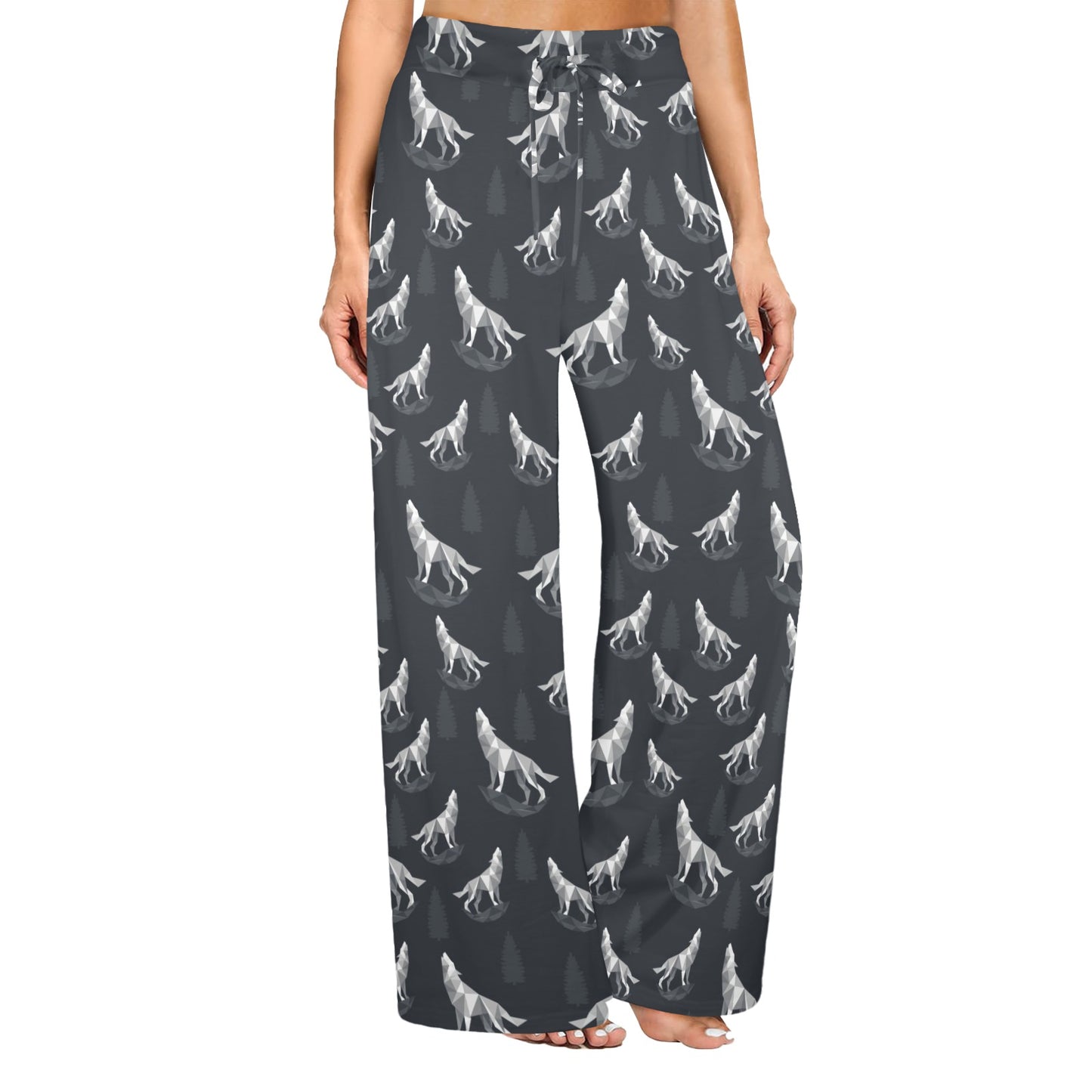 Wolf Print Design LKS303 Women's Wide Leg Lounge Pants