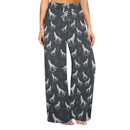 Wolf Print Design LKS303 Women's Wide Leg Lounge Pants
