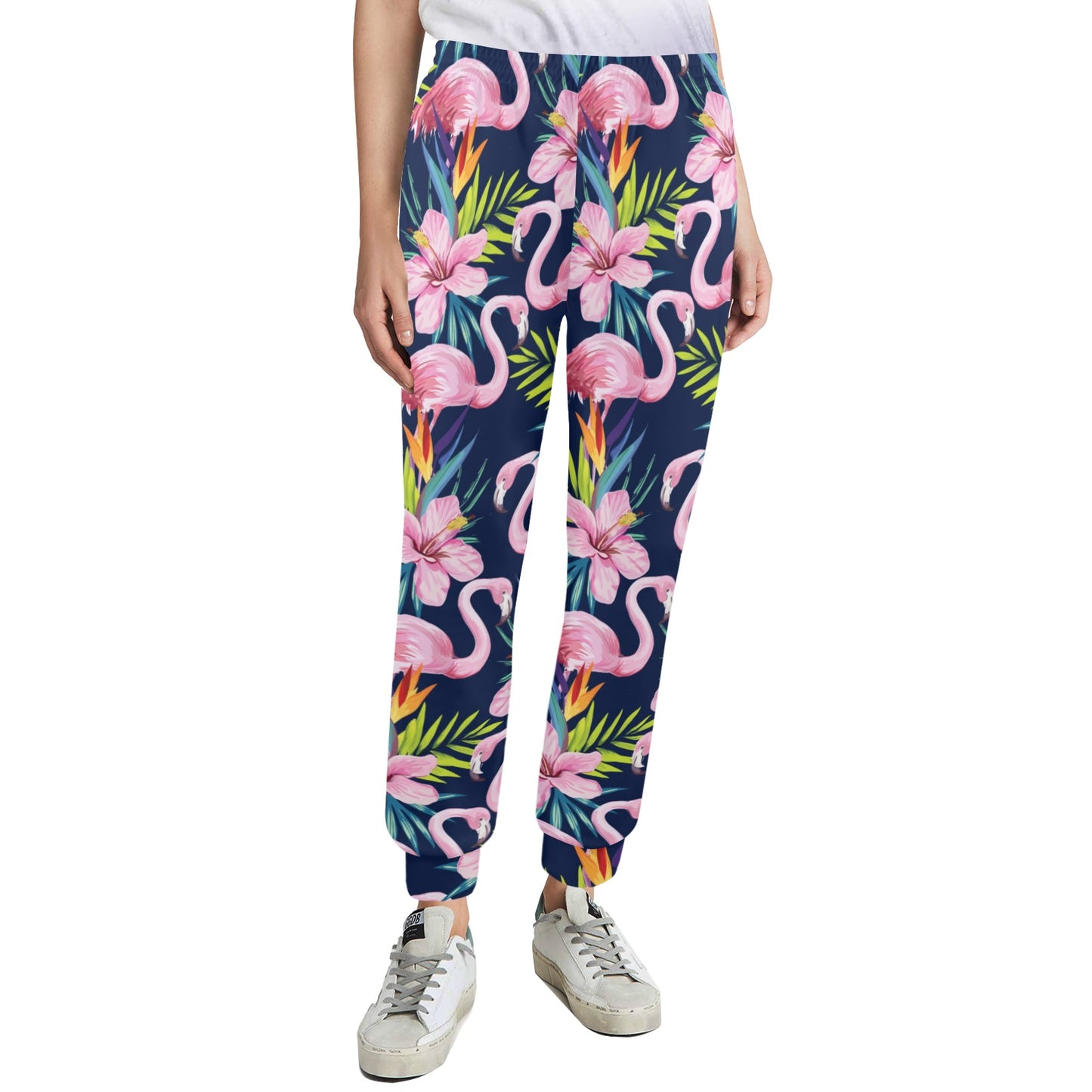 Flamingo Hibiscus Print Women's Casual Track Pants