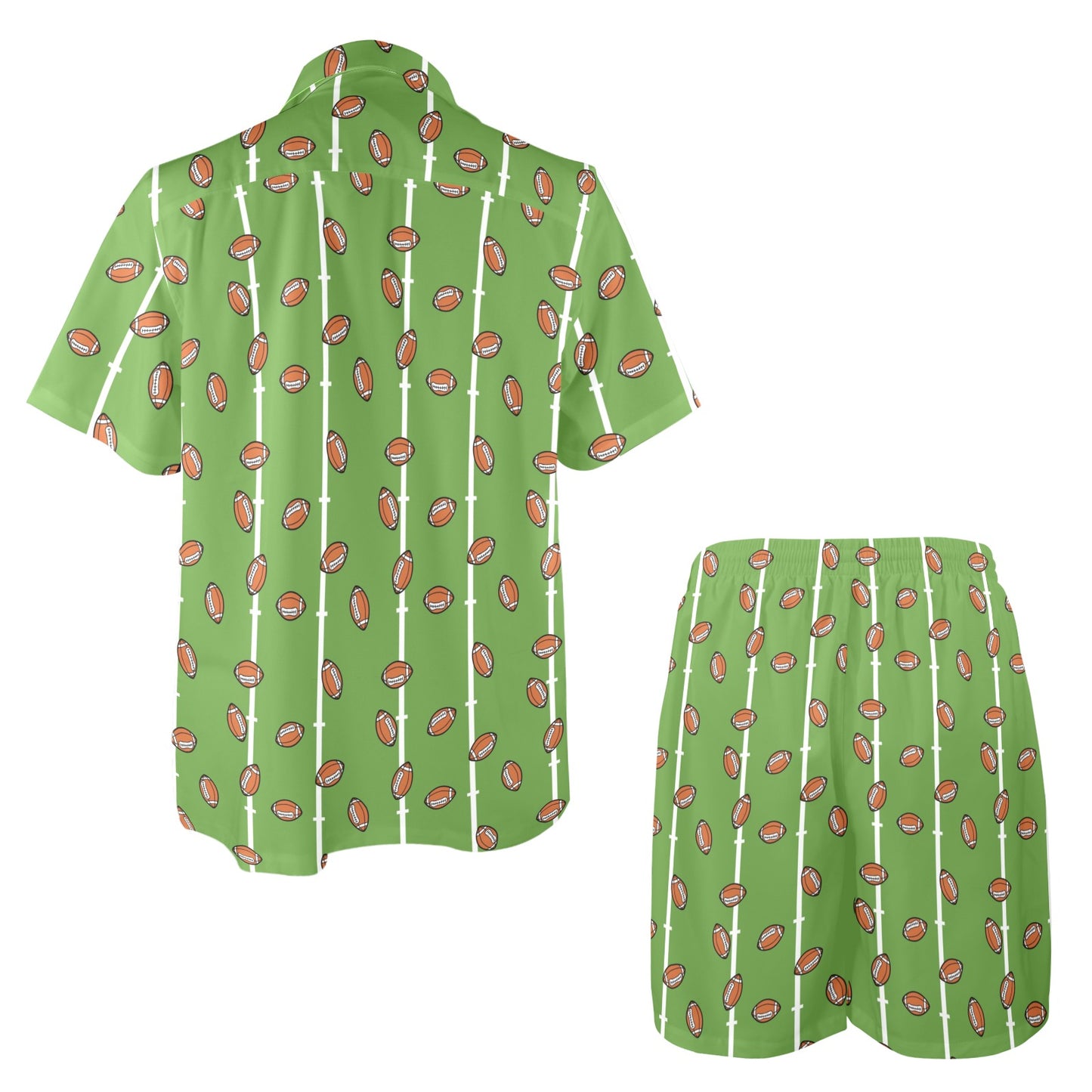 American Football on Field Themed Print Men's Beach Shirt and Shorts Set