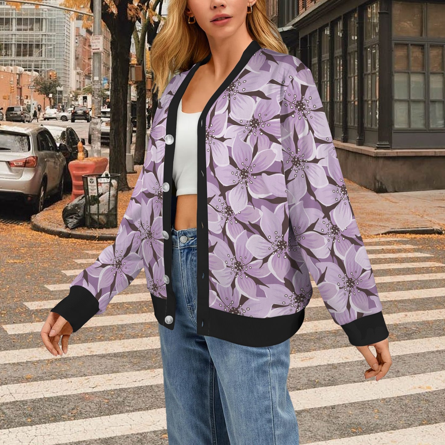 Lilac Pattern Print Design 01 Women's Cardigan