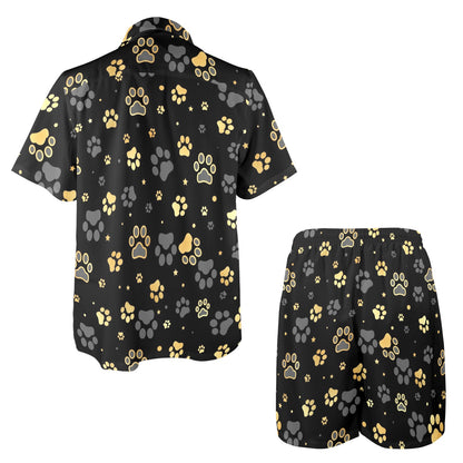 Dog paw Design Print Pattern JJ0117 Men's Beach Shirt and Shorts Set