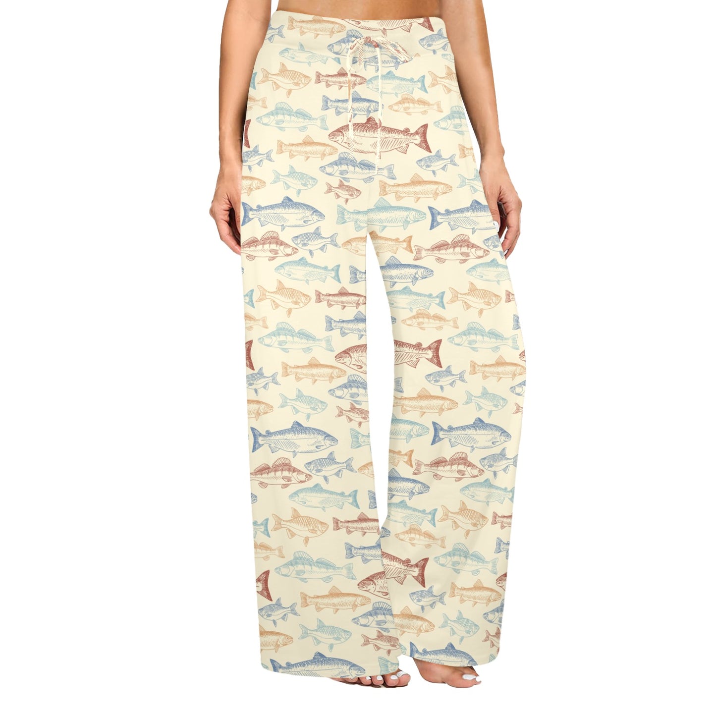 Salmon Fish Print Design LKS302 Women's Wide Leg Lounge Pants