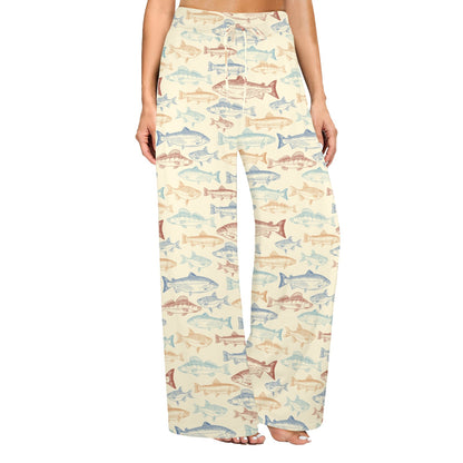 Salmon Fish Print Design LKS302 Women's Wide Leg Lounge Pants