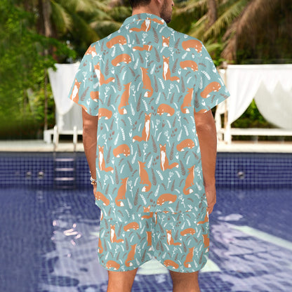 Fox Forest Print Pattern Men's Beach Shirt and Shorts Set