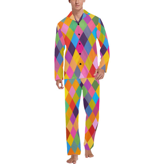 Harlequin Pattern Print Design 02 Men's Long Pajama Set