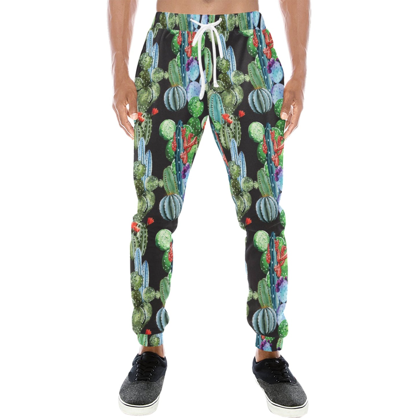 Cactus Watercolor Style Print Men's Sweatpants