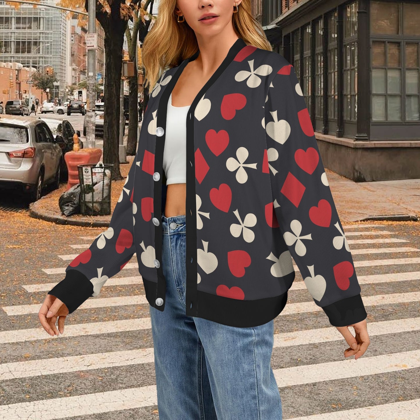 Poker Cards Pattern Print Design A02 Women's Cardigan