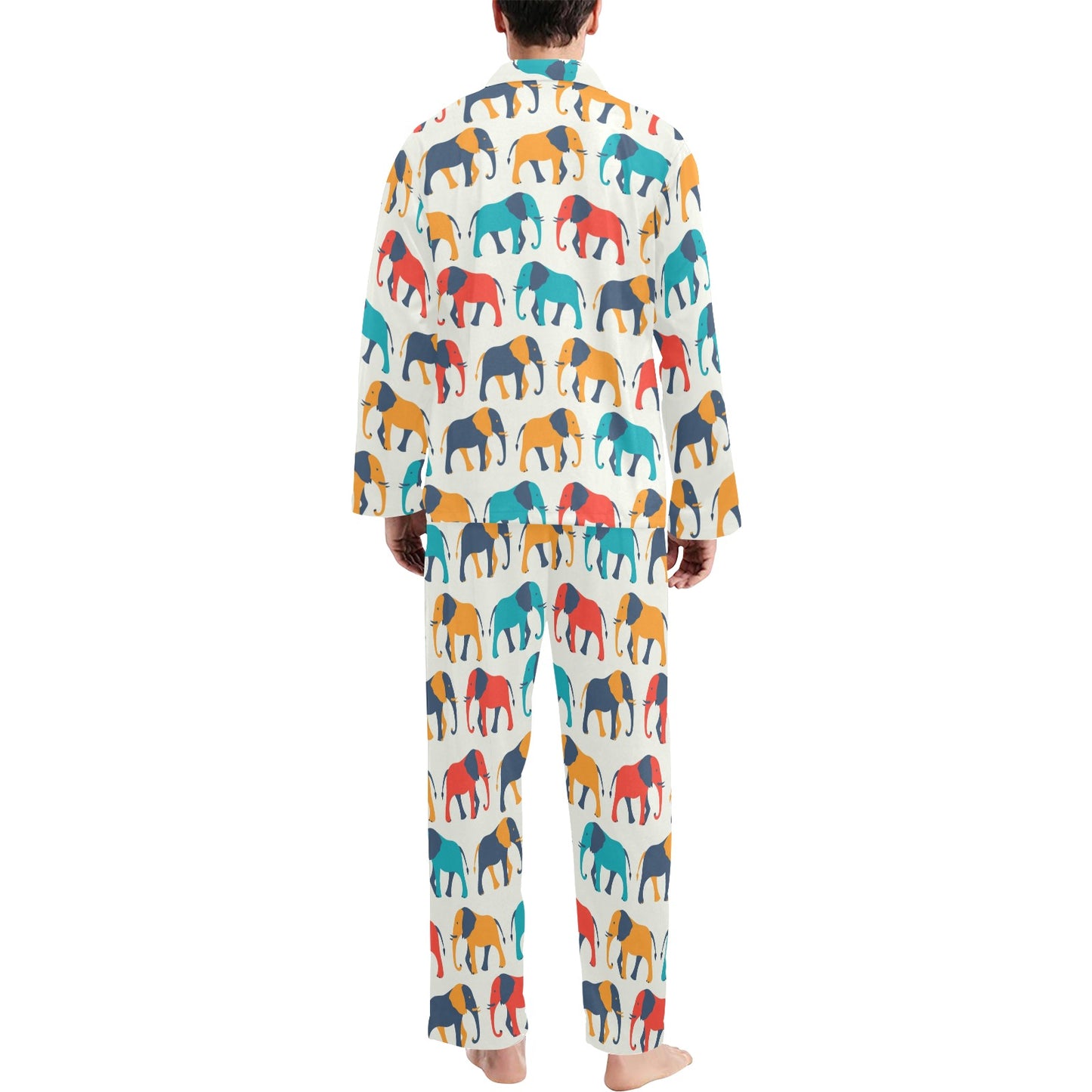 Elephant Colorful Print Pattern Men's Long Pajama Set