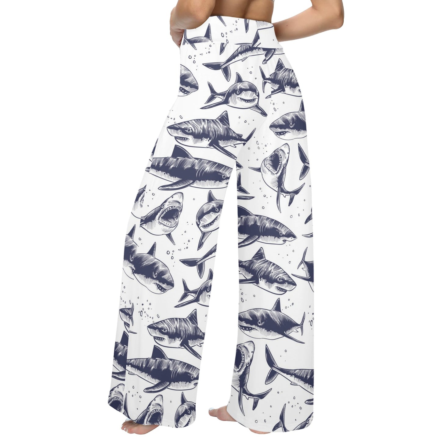 Great White Shark Pattern Print Design 02 Women's Wide Leg Lounge Pants