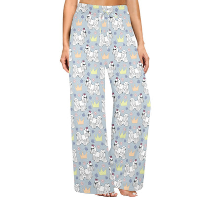 Maltese Pattern Print Design 04 Women's Wide Leg Lounge Pants