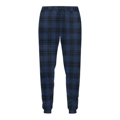 Navy Blue Tartan Plaid Pattern Men's Sweatpants