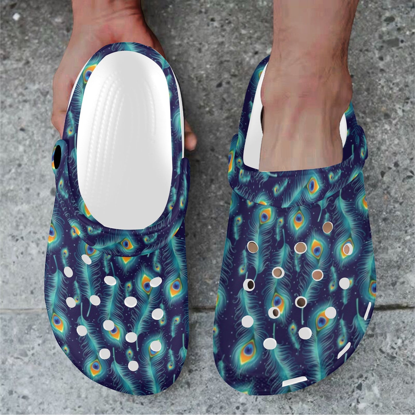 Peacock Feather Blue Design Print Unisex Clogs Shoes