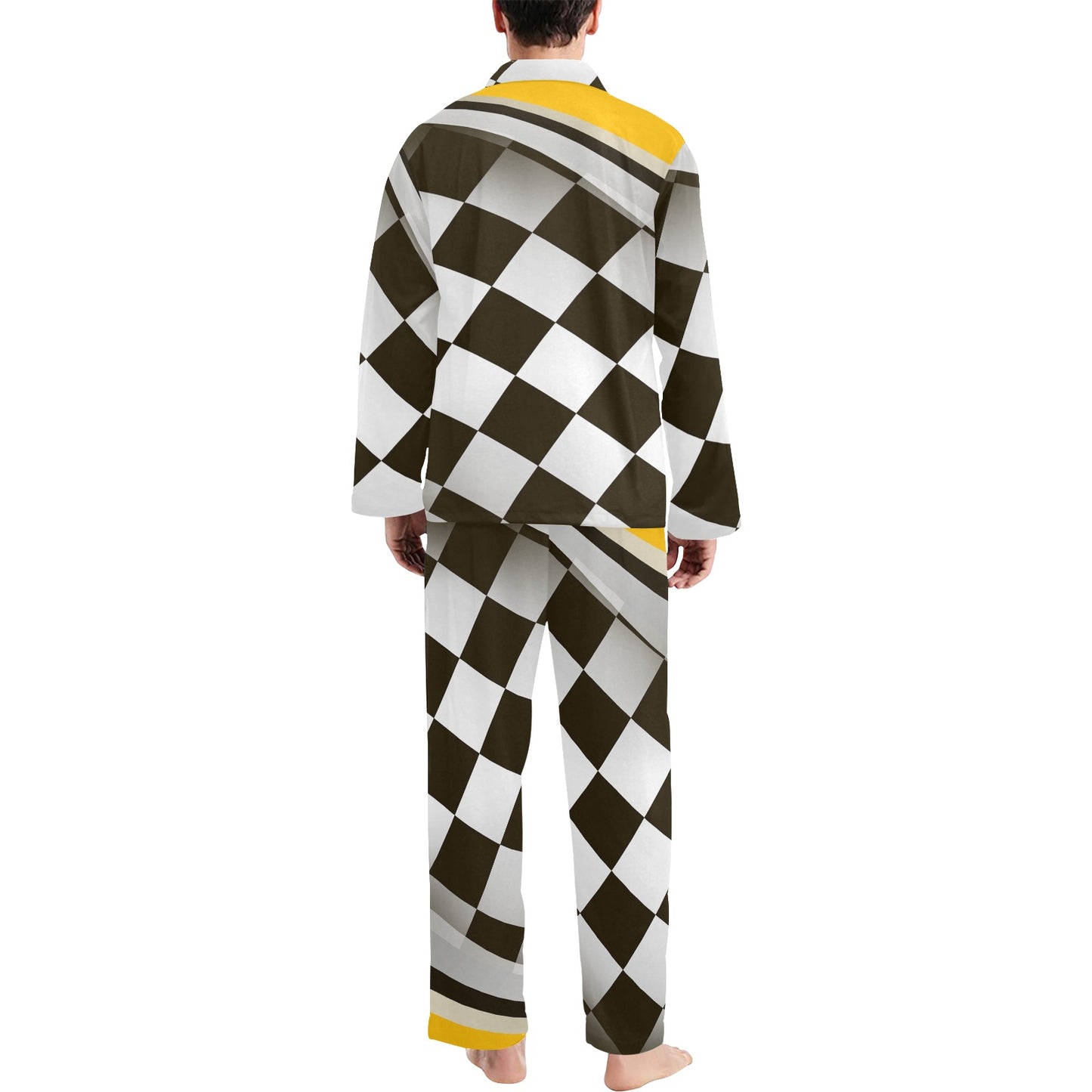 Checkered Flag Racing Style Men's Long Pajama Set