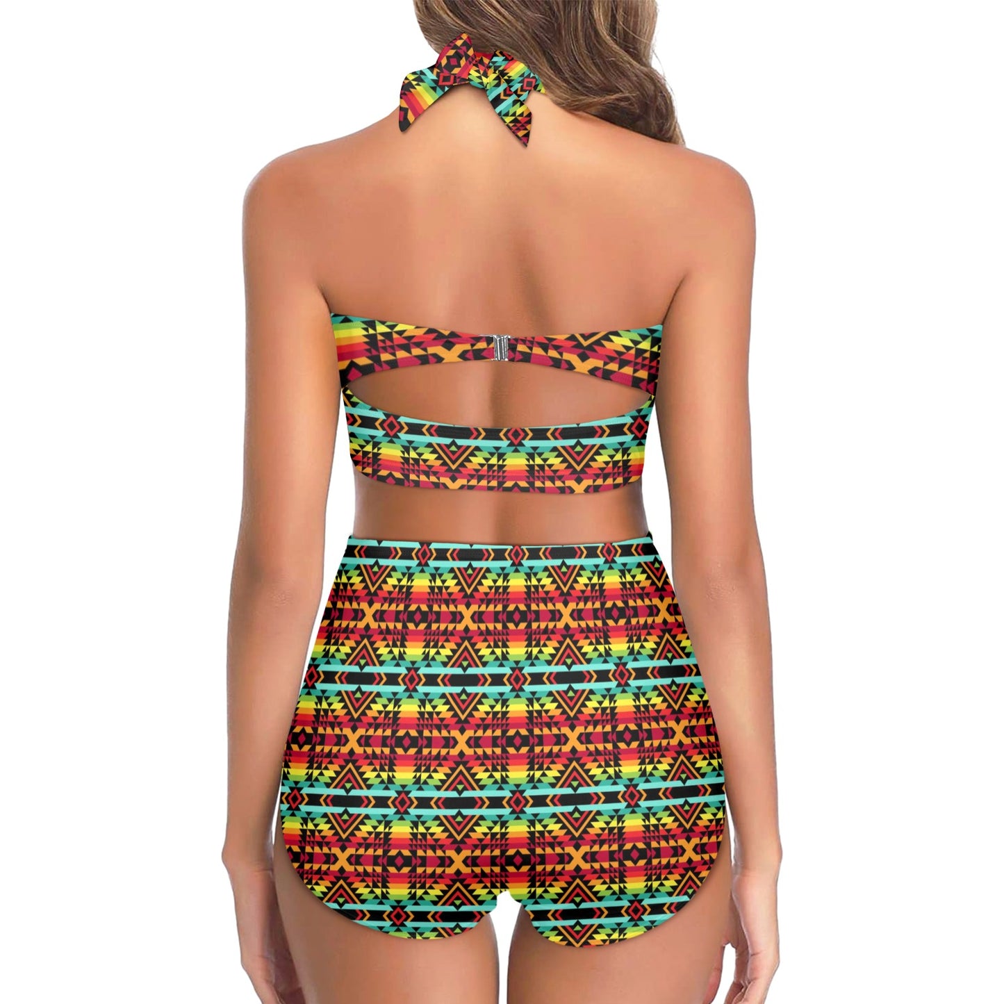 Kente Red Design African Print Halter Neck Bikini Swimsuit