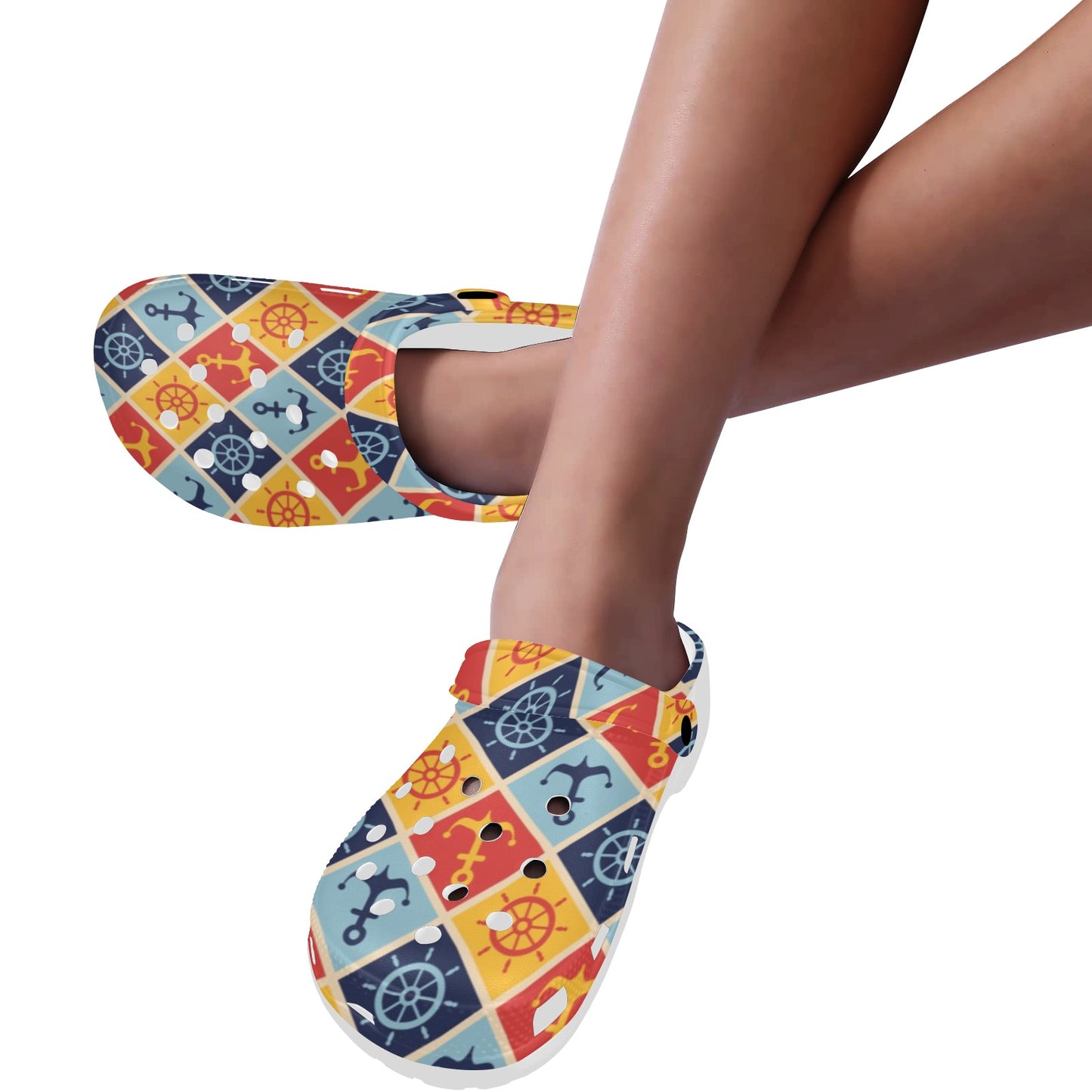 Nautical Pattern Design Themed Print Unisex Clogs Shoes