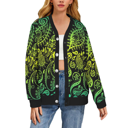 Paisley Green Design Print Women's Cardigan