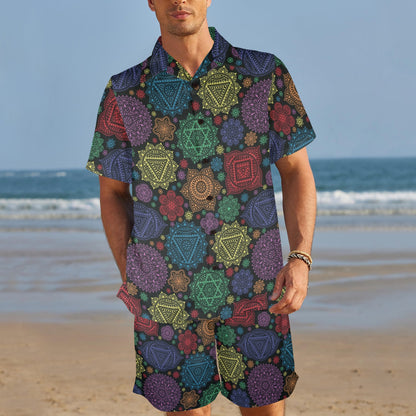 Chakra Mandala Print Pattern Men's Beach Shirt and Shorts Set