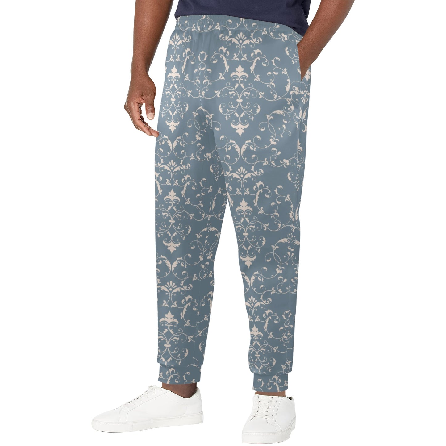 Damask Elegant Teal Print Pattern Men's Casual Track Pants