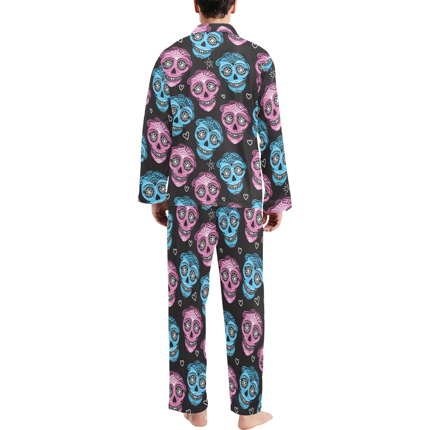 Day of the Dead Skull Print Pattern Men's Long Pajama Set