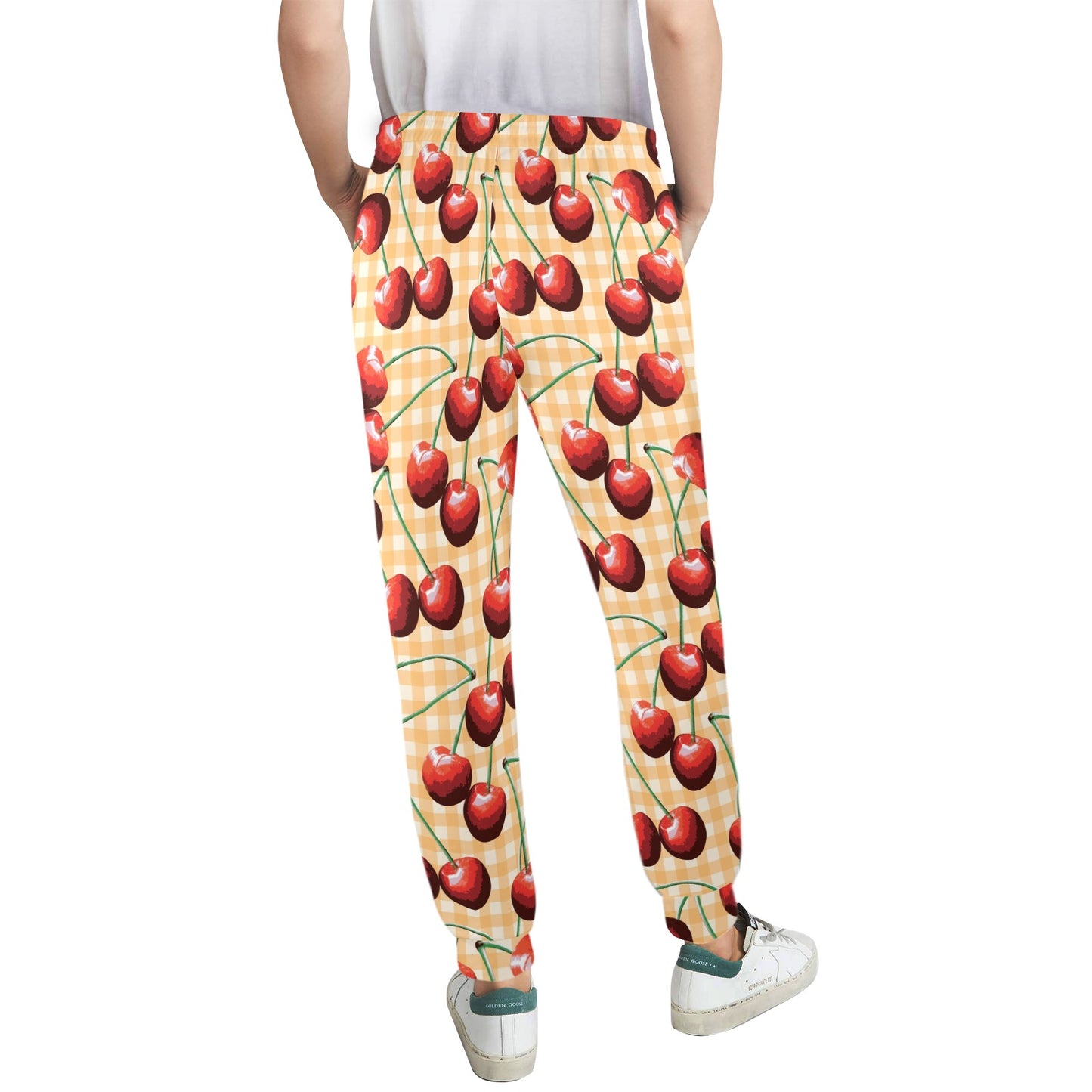 Cherry Orange Plaid Print Women's Casual Track Pants