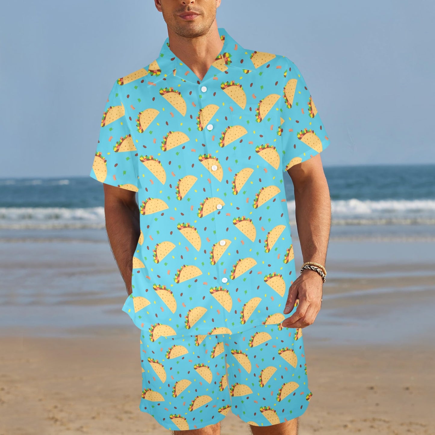 Taco Print Design LKS303 Men's Beach Shirt and Shorts Set