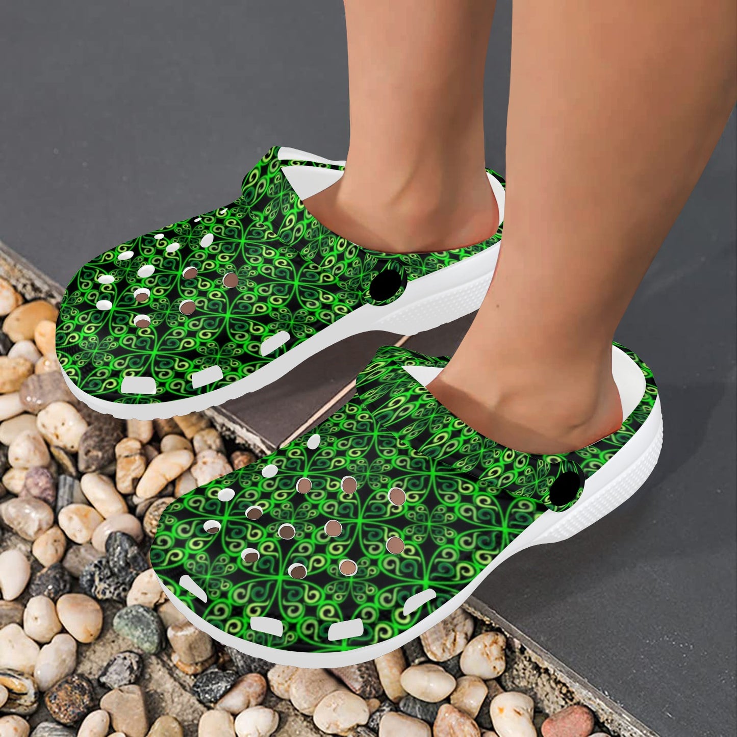 Celtic Green Neon Design Unisex Clogs Shoes