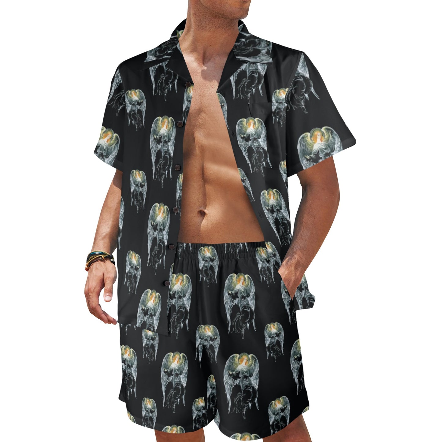 Angel with Wings Cute Design Print Men's Beach Shirt and Shorts Set