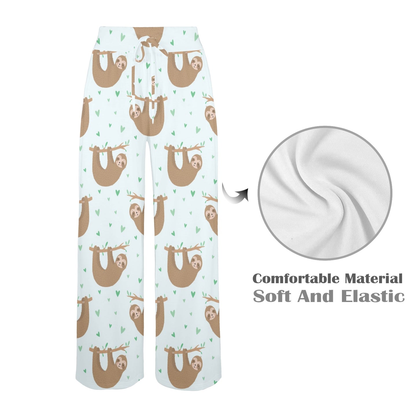 Sloth Print Design LKS308 Women's Wide Leg Lounge Pants