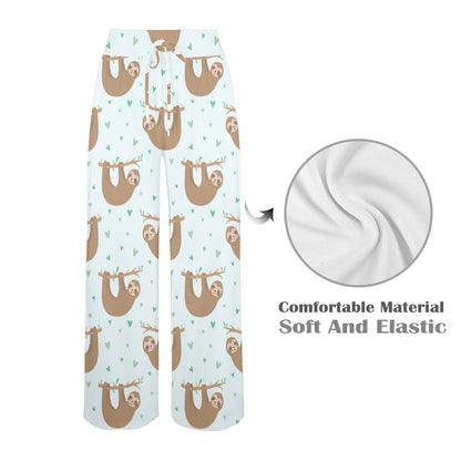 Sloth Print Design LKS308 Women's Wide Leg Lounge Pants