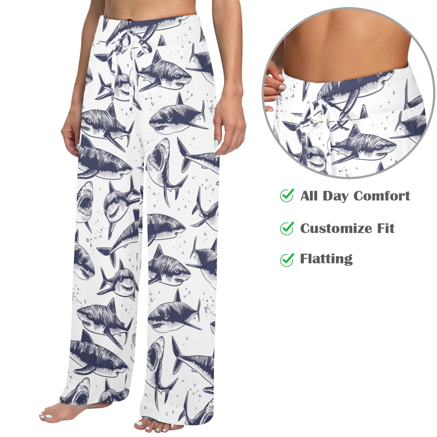Great White Shark Pattern Print Design 02 Women's Wide Leg Lounge Pants