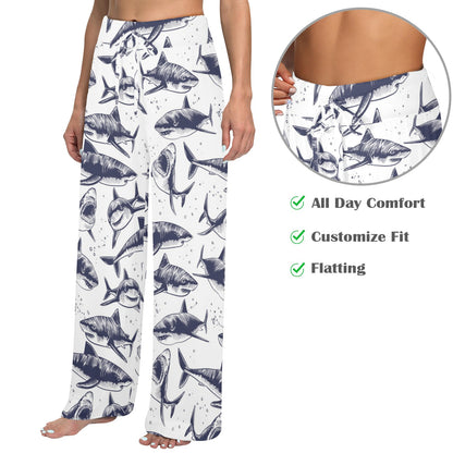 Great White Shark Pattern Print Design 02 Women's Wide Leg Lounge Pants