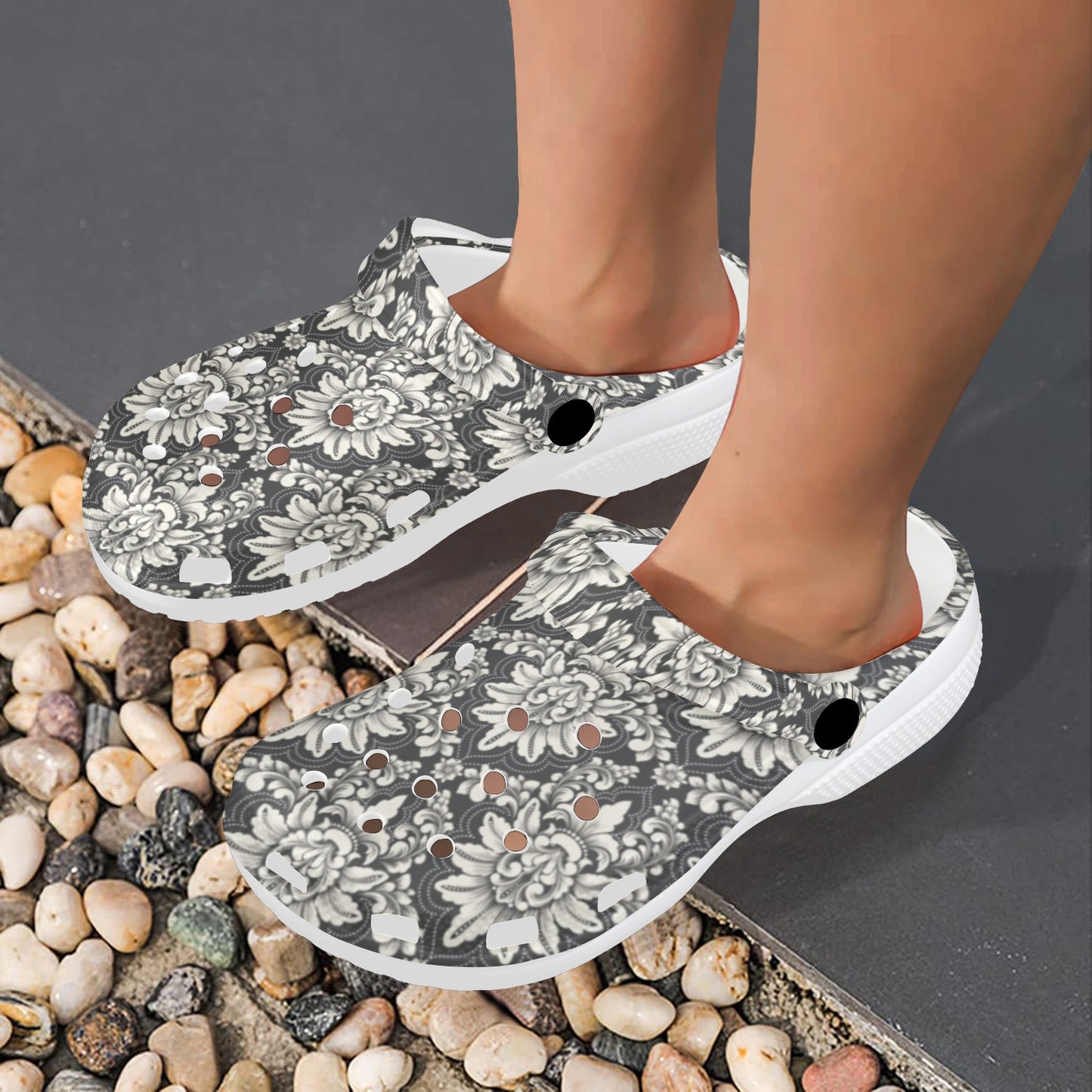 Damask Elegant Print Pattern Unisex Clogs Shoes